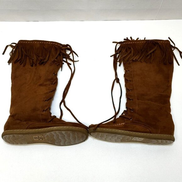 Charlotte Russe Knee High Fringe Boots Size 6 Faux Suede Zipper Lace-Up Detail - Picture 3 of 8